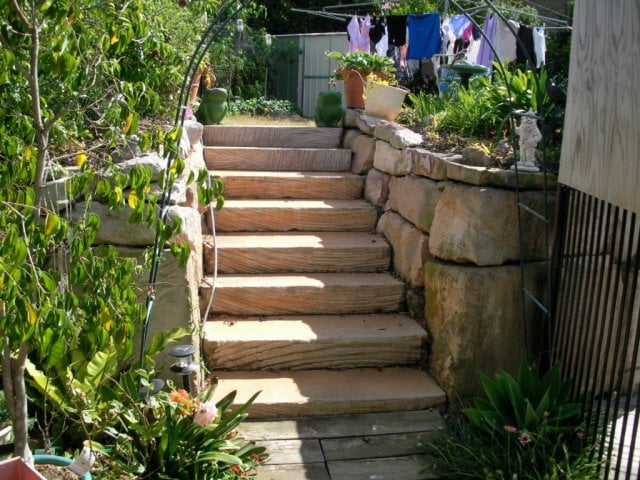 rough cut sandstone stairs